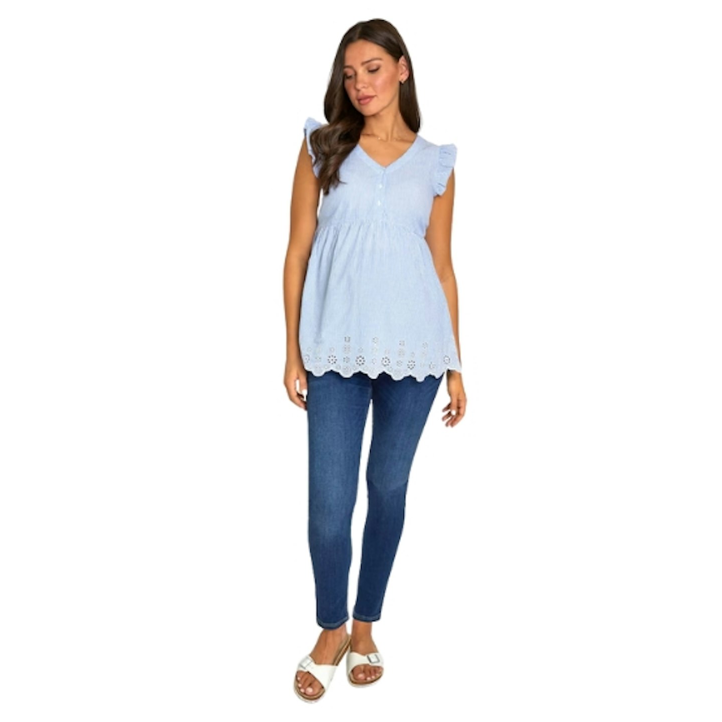 Blue Stripe Broderie Anglaise Maternity Blouse