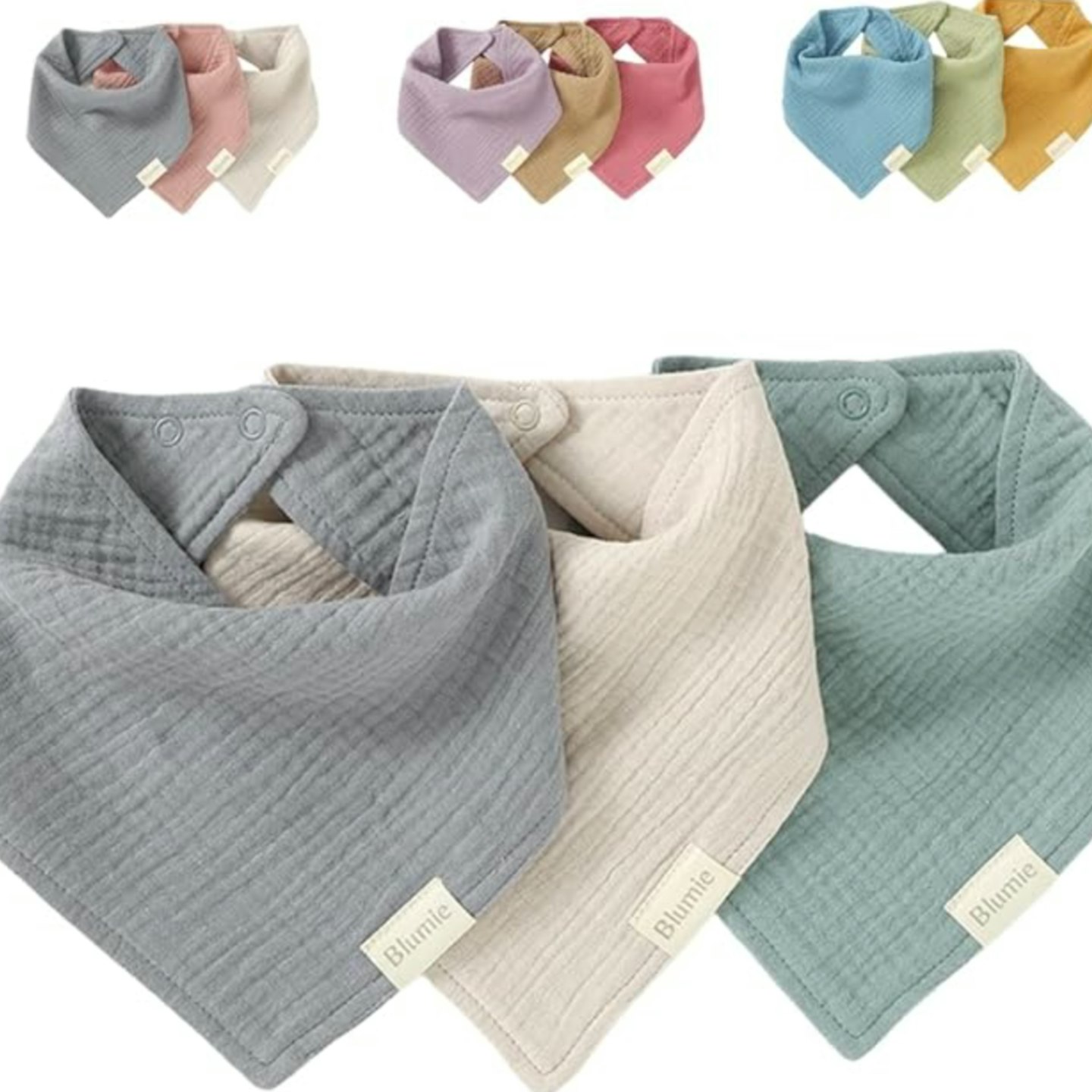 Blumie Set of 3 100% Organic Cotton Baby Bandana dribble bibs for boys and girls