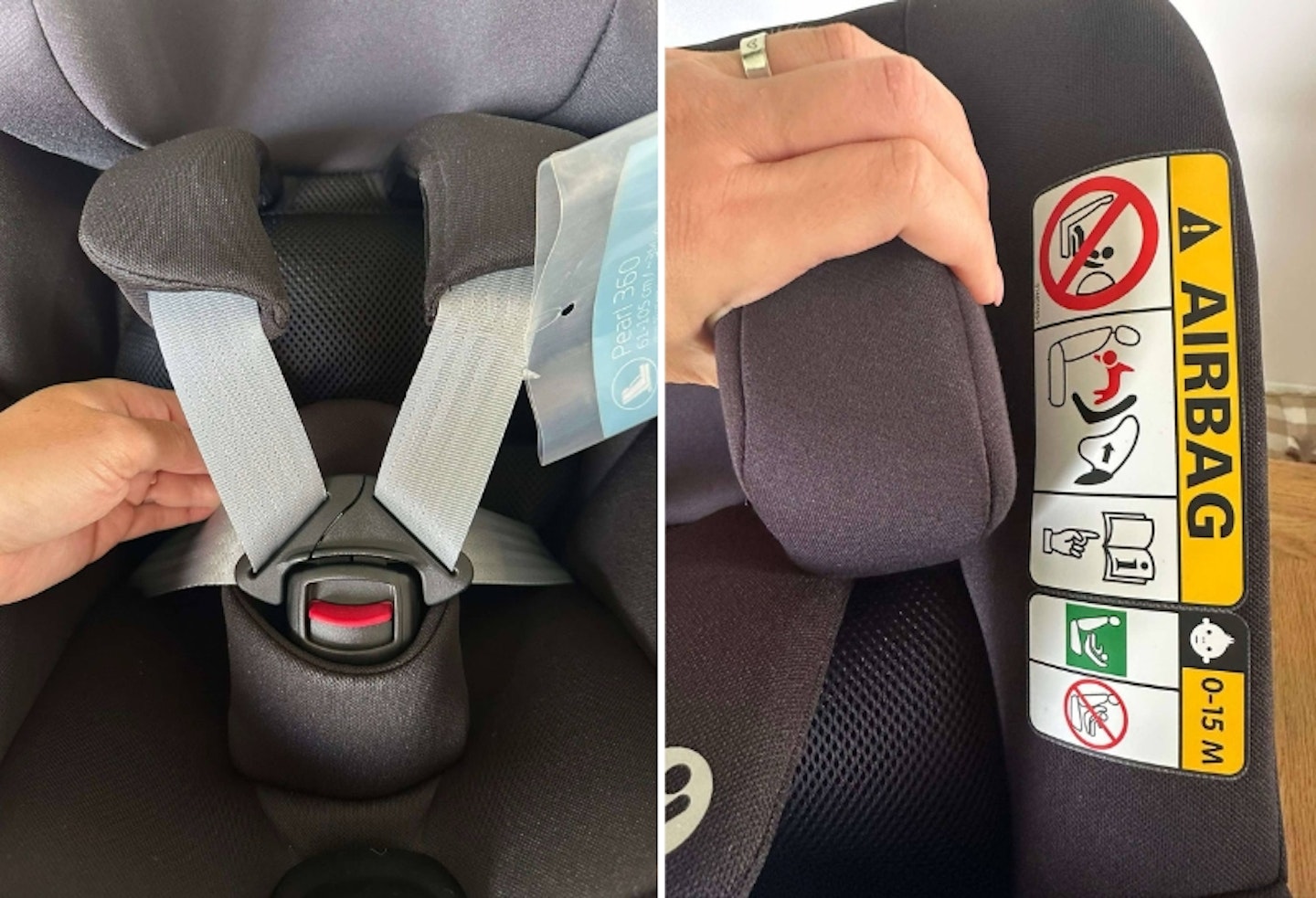 harness and air bag on the Maxi-Cosi Pearl 360 with FamilyFix 360 Base