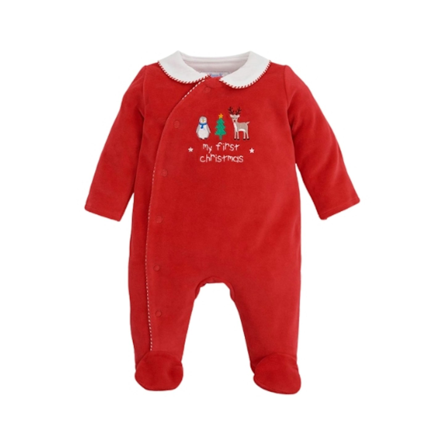 Red My First Christmas Baby Sleepsuit