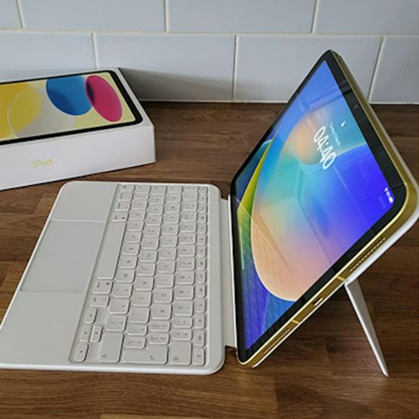 iPad 10th Generation being used with a keyboard and cover stand