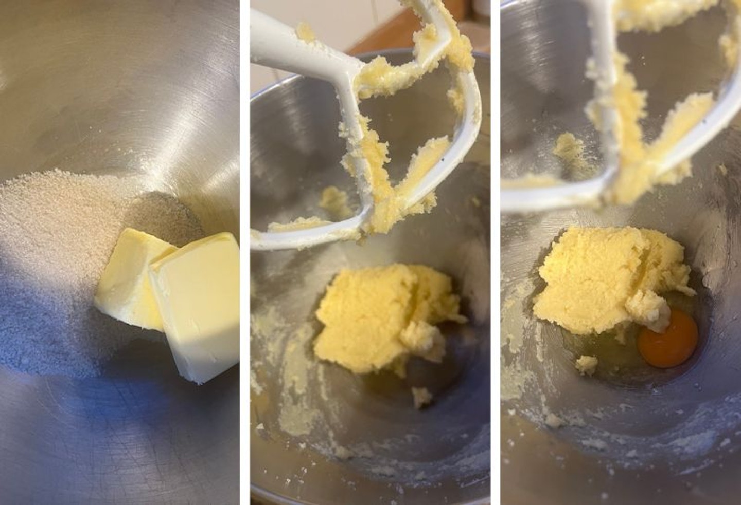 Three images showing the first three stages of making easy Christmas biscuits