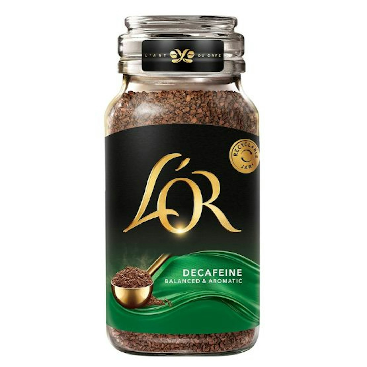 L'OR Decaffeinated Instant Coffee in a glass jar