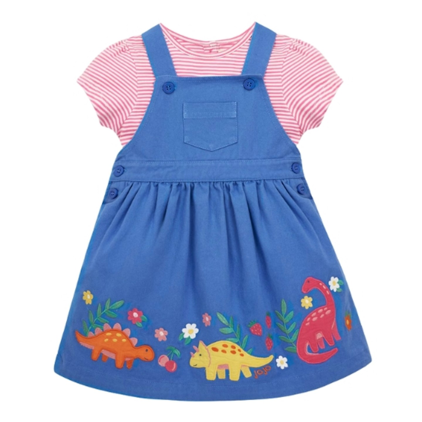 Cornflower Girls 2-Piece Dinosaur Appliqué Dungaree Dress Set