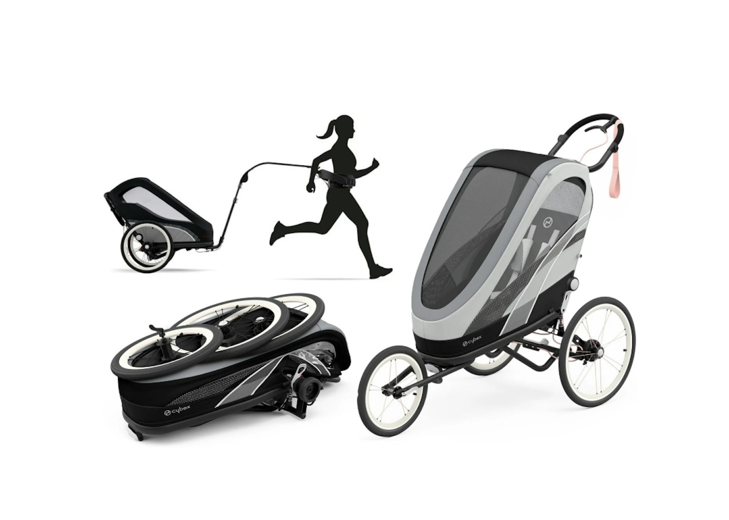 Image showing the cybex zeno used while running and compactly folded