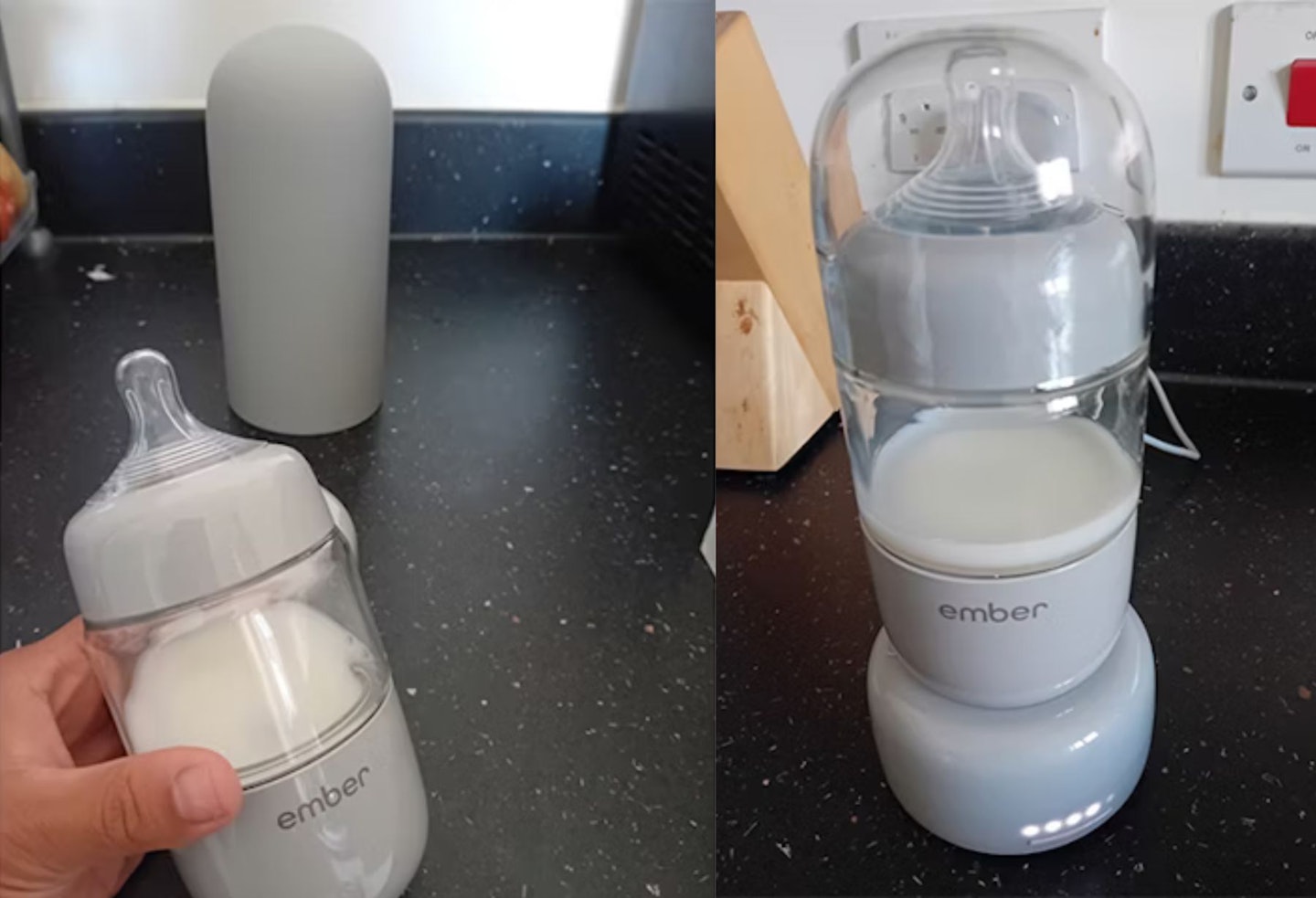 Ember Bottle Warmer being used on kitchen worktop