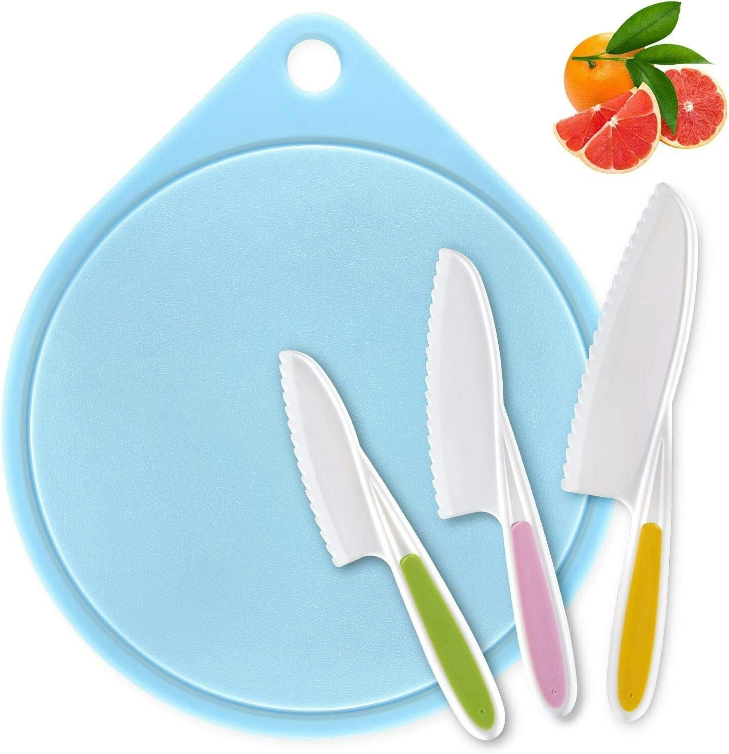 Tovla Jr. Kids Kitchen 3 Knife & Foldable Cutting Board Set Blue