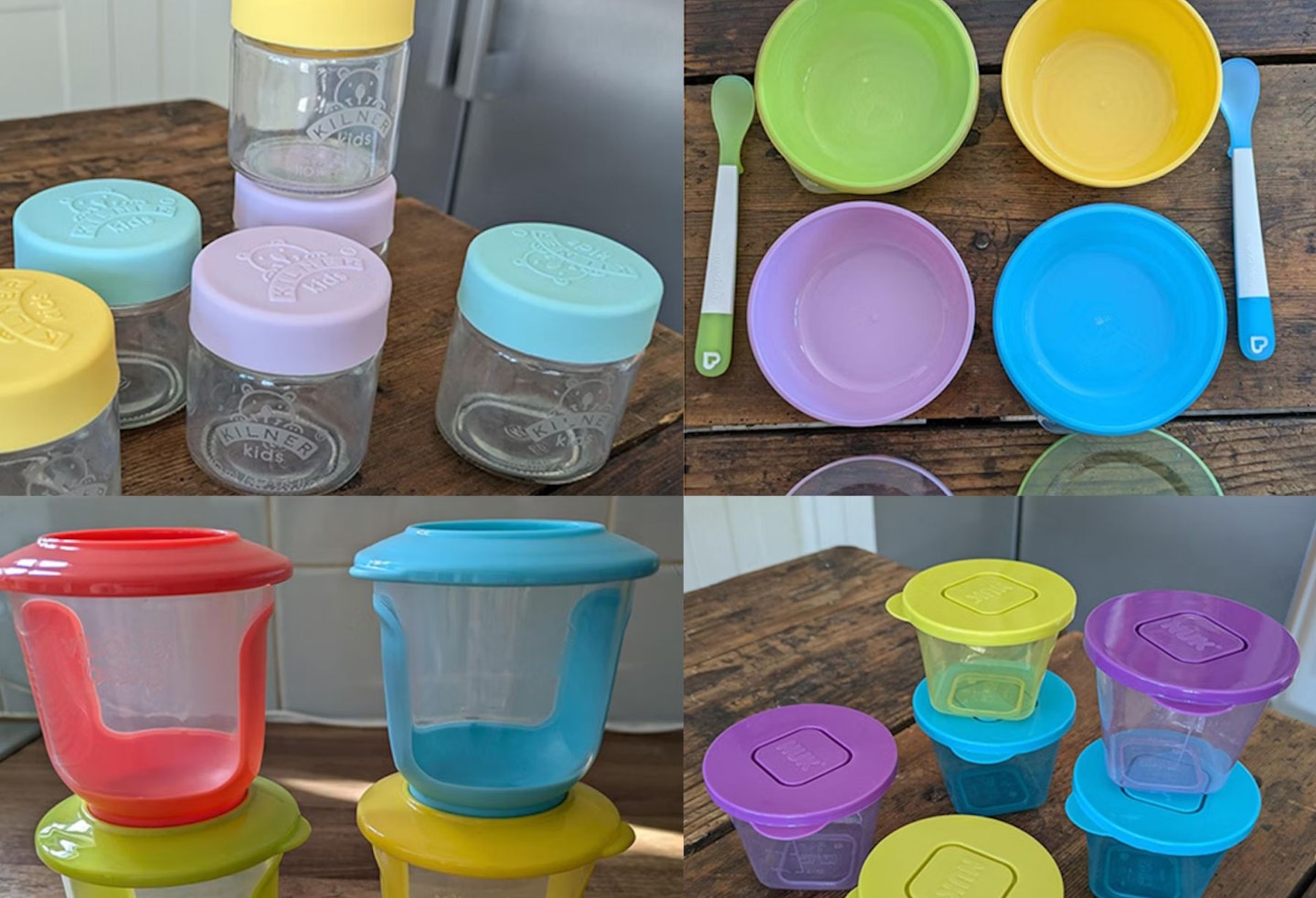 Collage of baby food storage containers