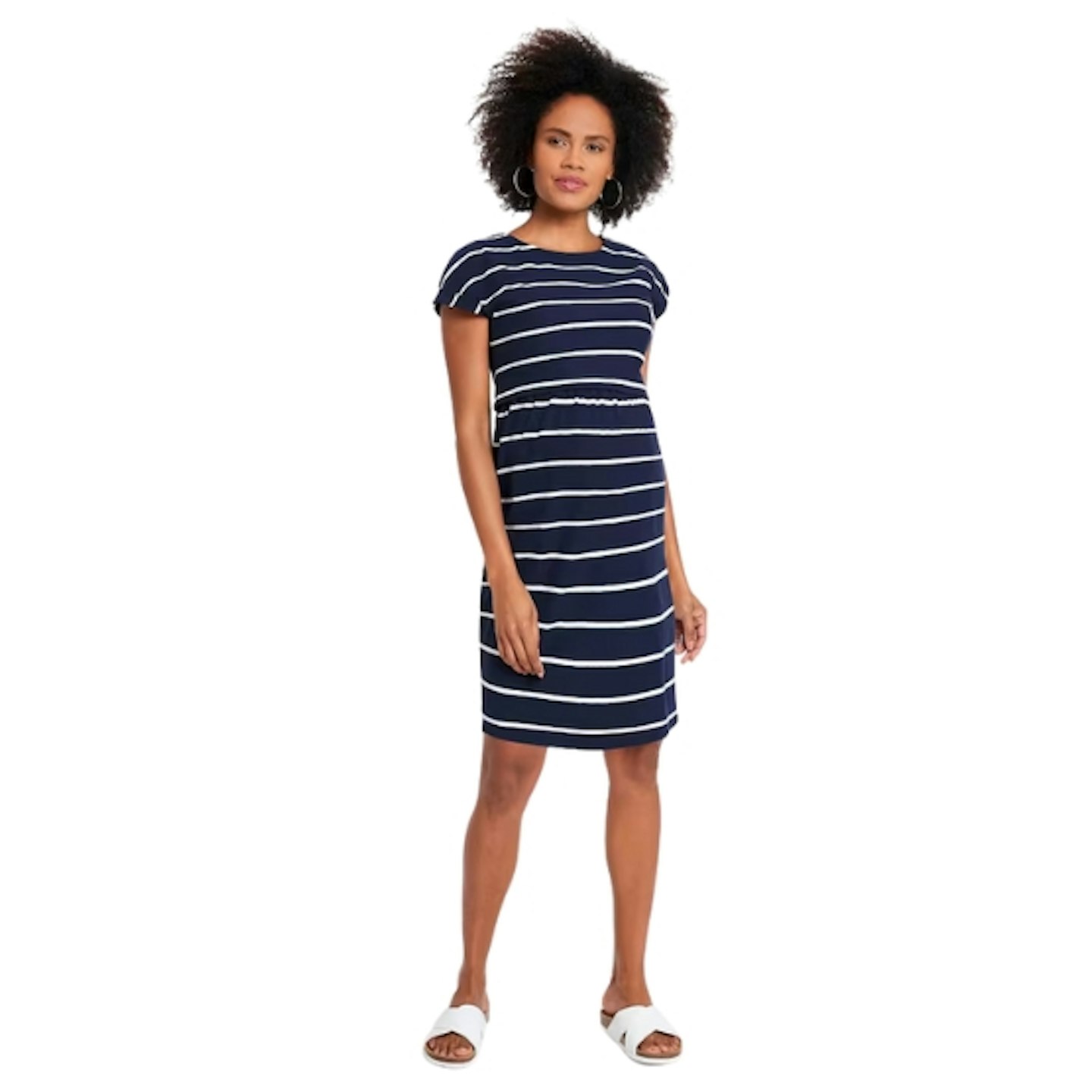 Navy White Stripe Summer Breton Maternity & Nursing Tunic Dress