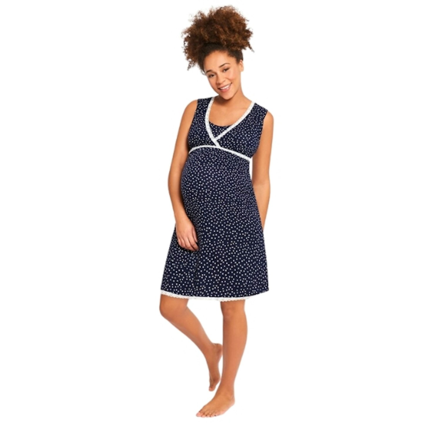 Spot Wrap Maternity & Nursing Nightdress in Navy