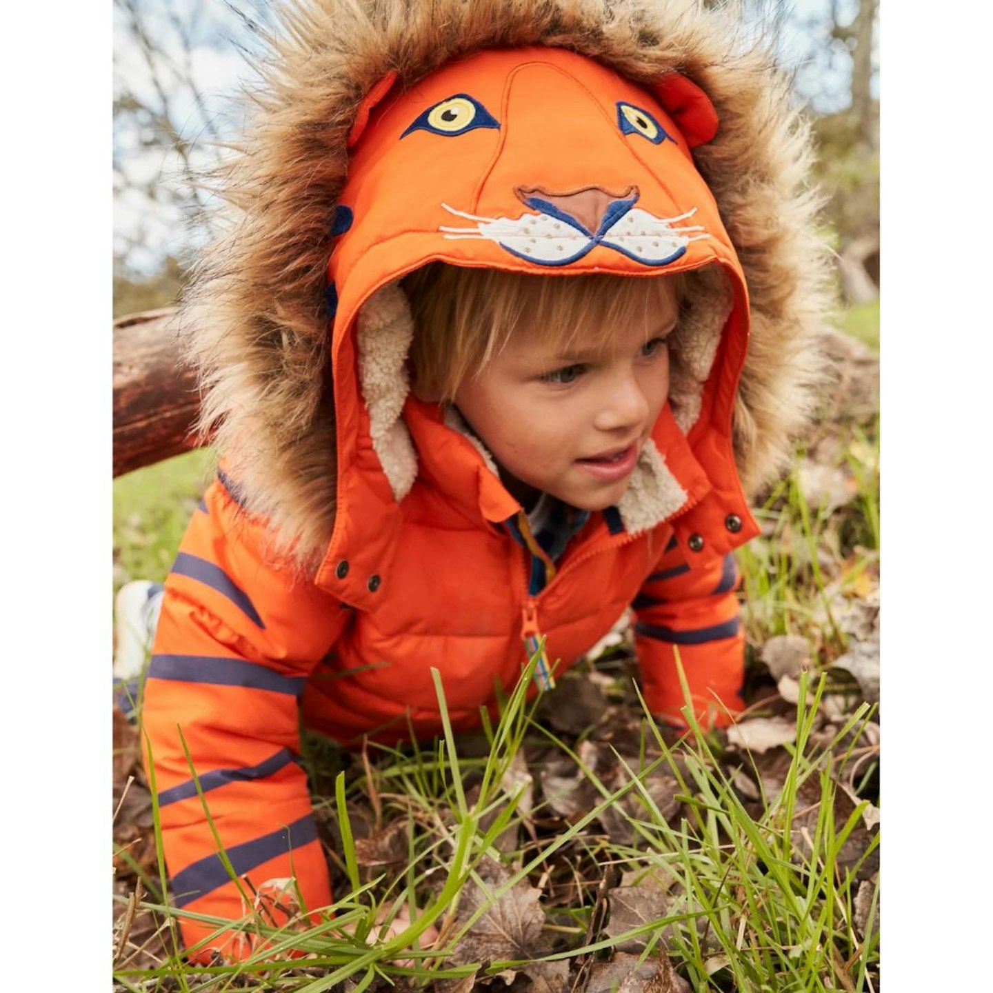 Orange Tiger Hood Waterproof Puffer Jacket