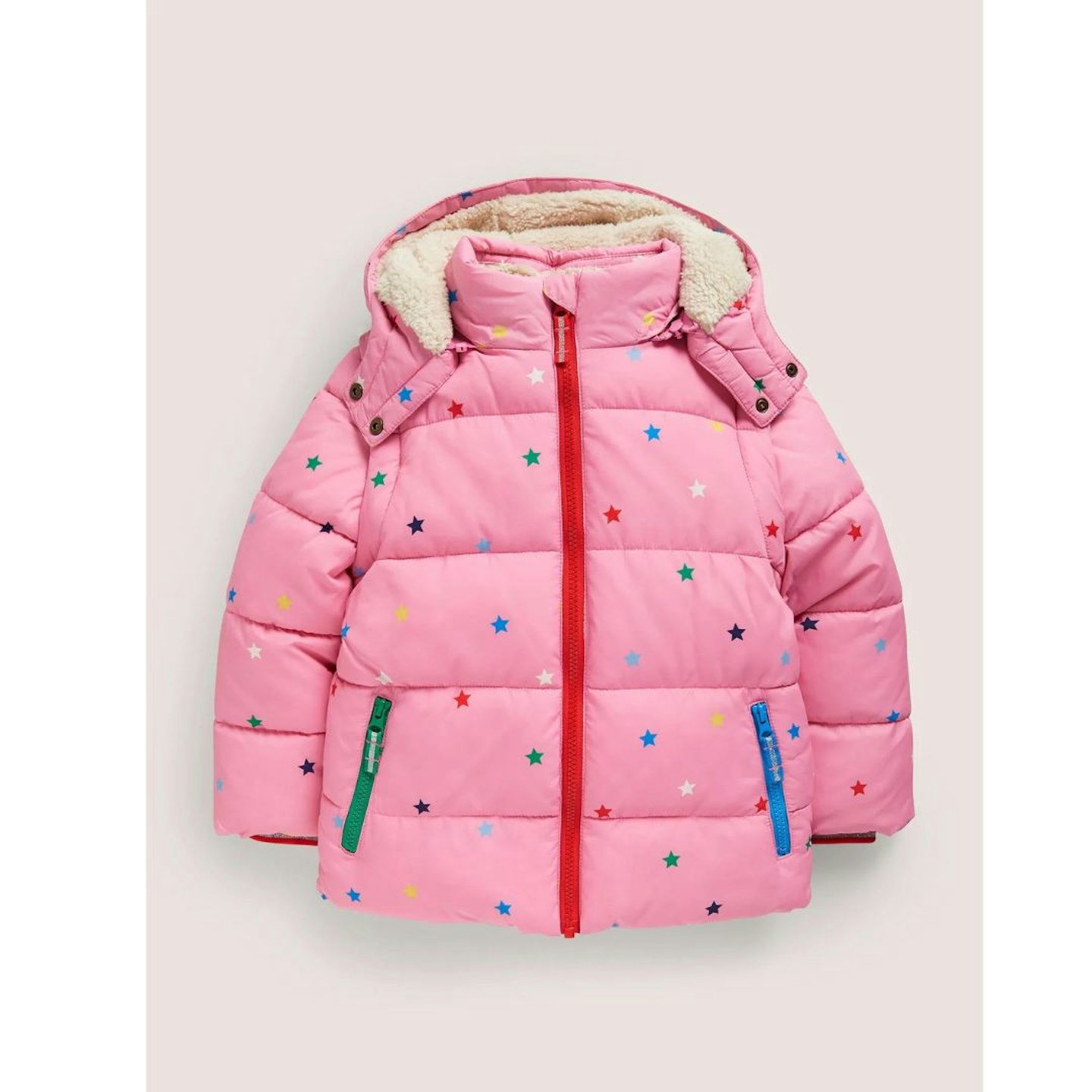 Pink Star Print Hooded Puffer Jacket
