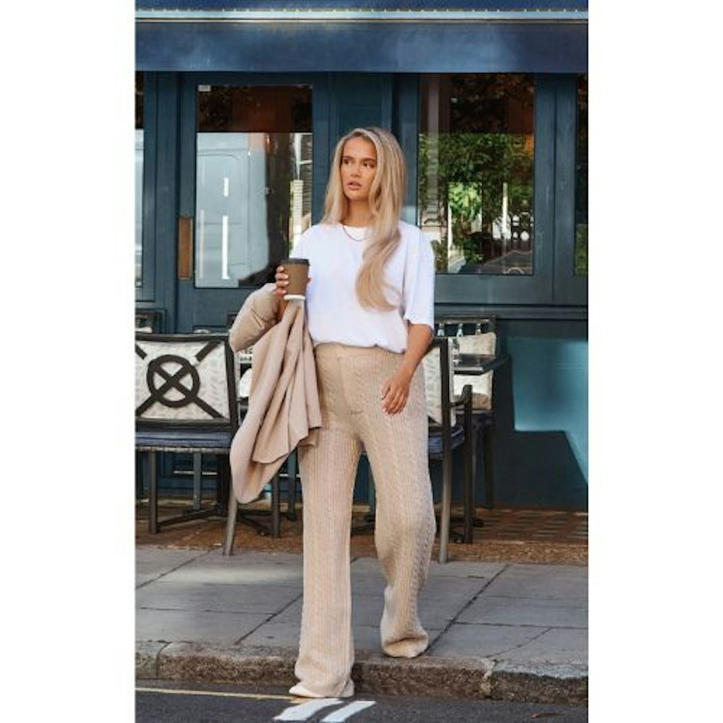 Stone Cable Knit Wide Leg Trousers