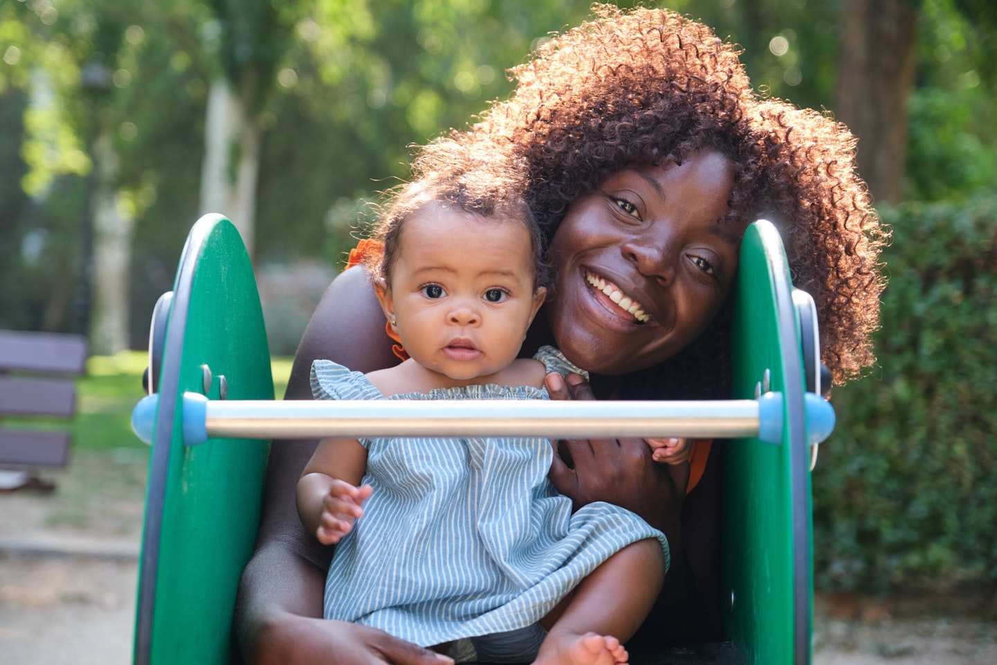 Black woman and her child enjoying a day out