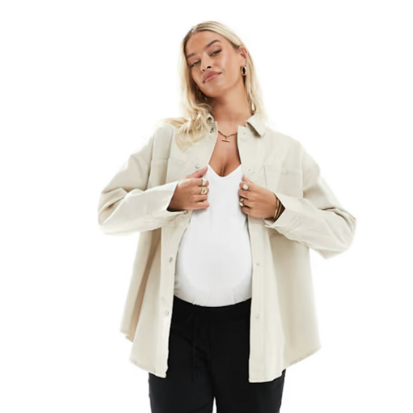 ASOS DESIGN Maternity oversized twill jacket in ecru