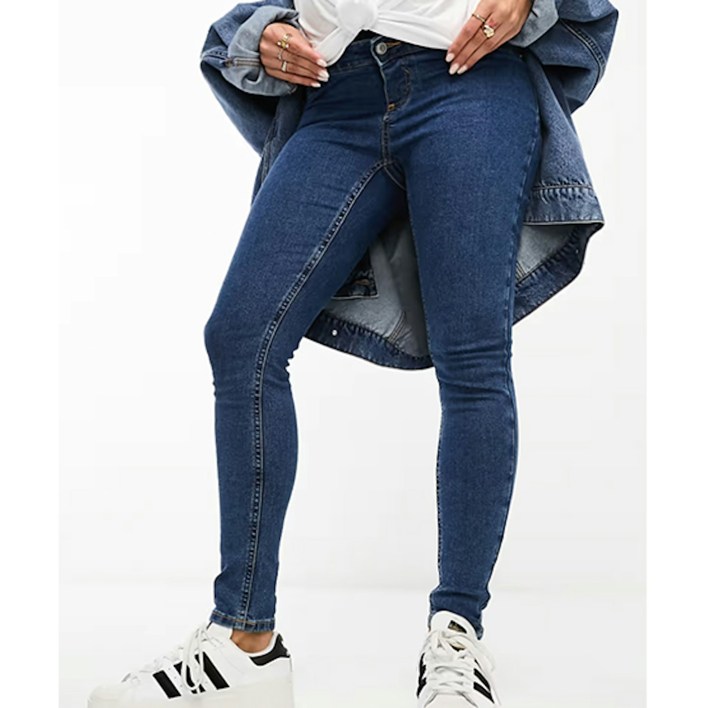 ASOS DESIGN Maternity skinny jeans with over bump in mid blue