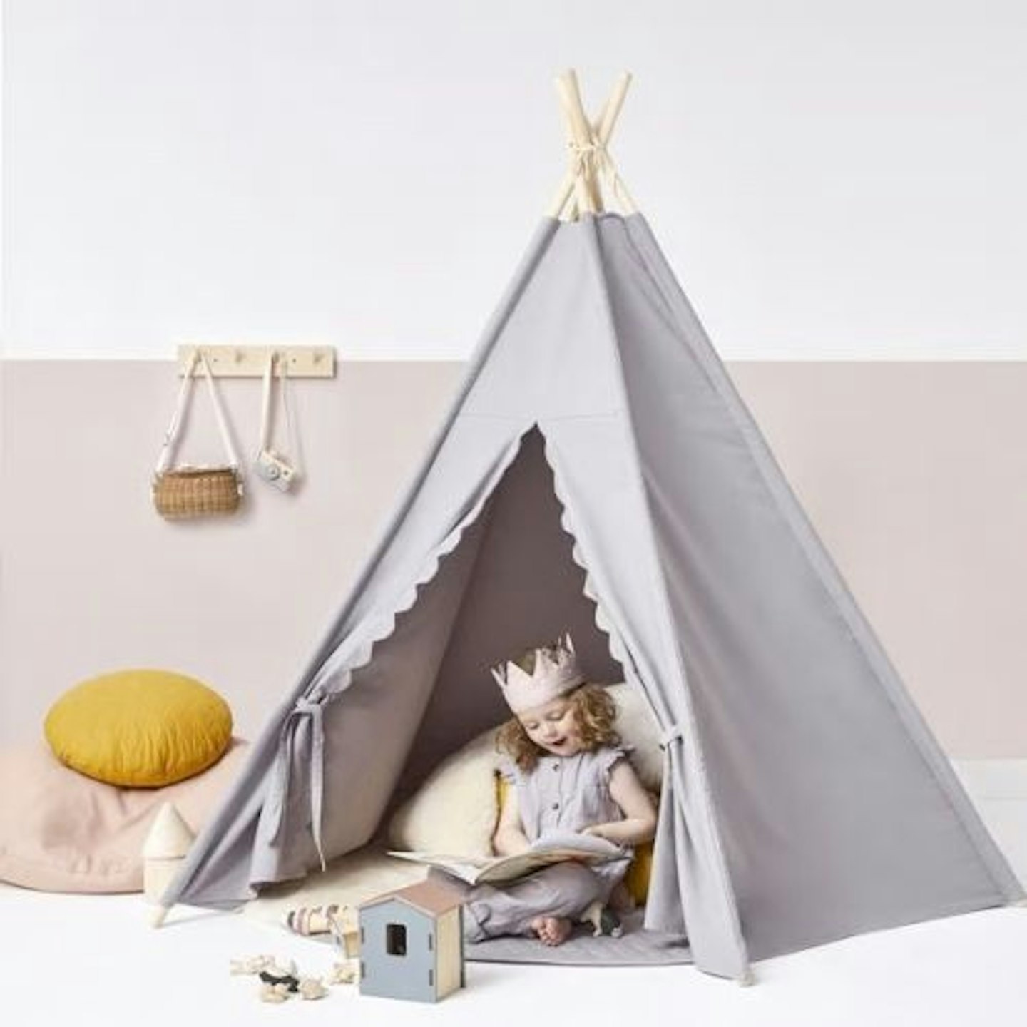 KIDS TEEPEE PLAY TENT - GREY