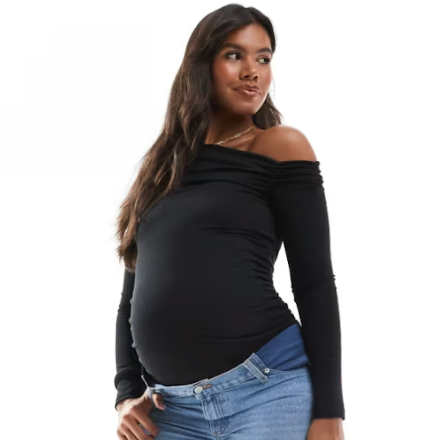 Mamalicious Maternity asymmetric ruched top in black