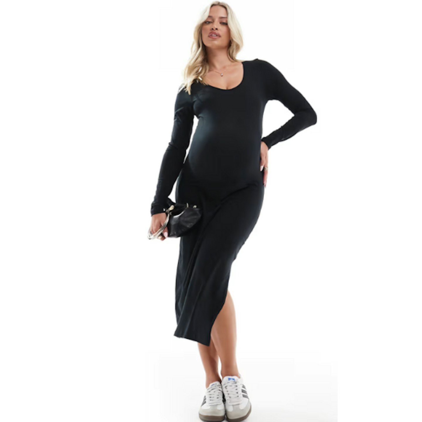 Mamalicious Maternity jersey bodycon midi dress in black