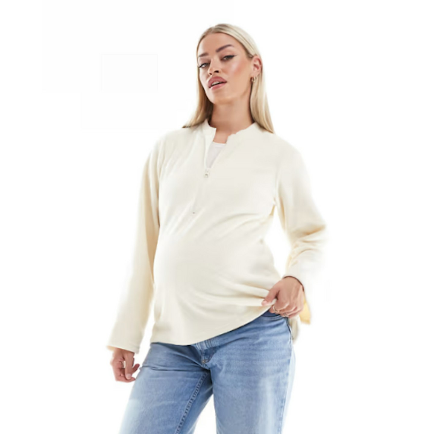 Mamalicious Maternity zip front fleece with wide sleeves in cream