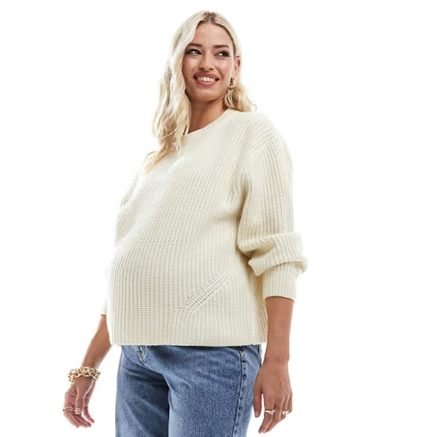 Maternity chunky crew neck rib jumper in cream