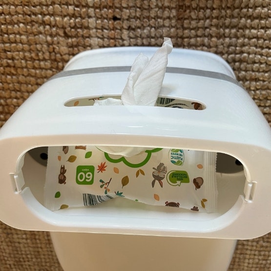 wipe storage section on the Pote Plus My First WC