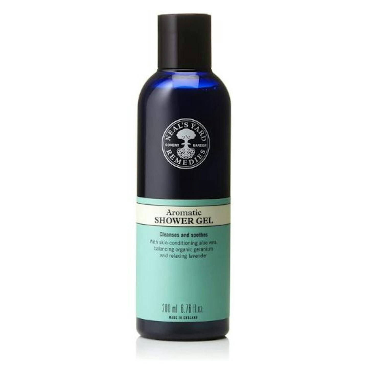 A bottle of Neals Yard Aromatic Shower