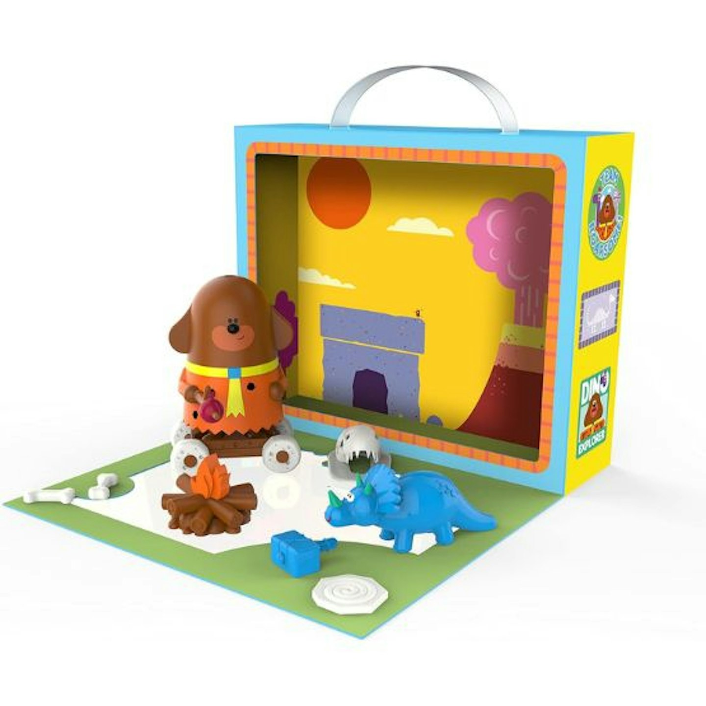 Hey Duggee Secret Surprise Take and Play Figurine Set showing Duggee as a caveman