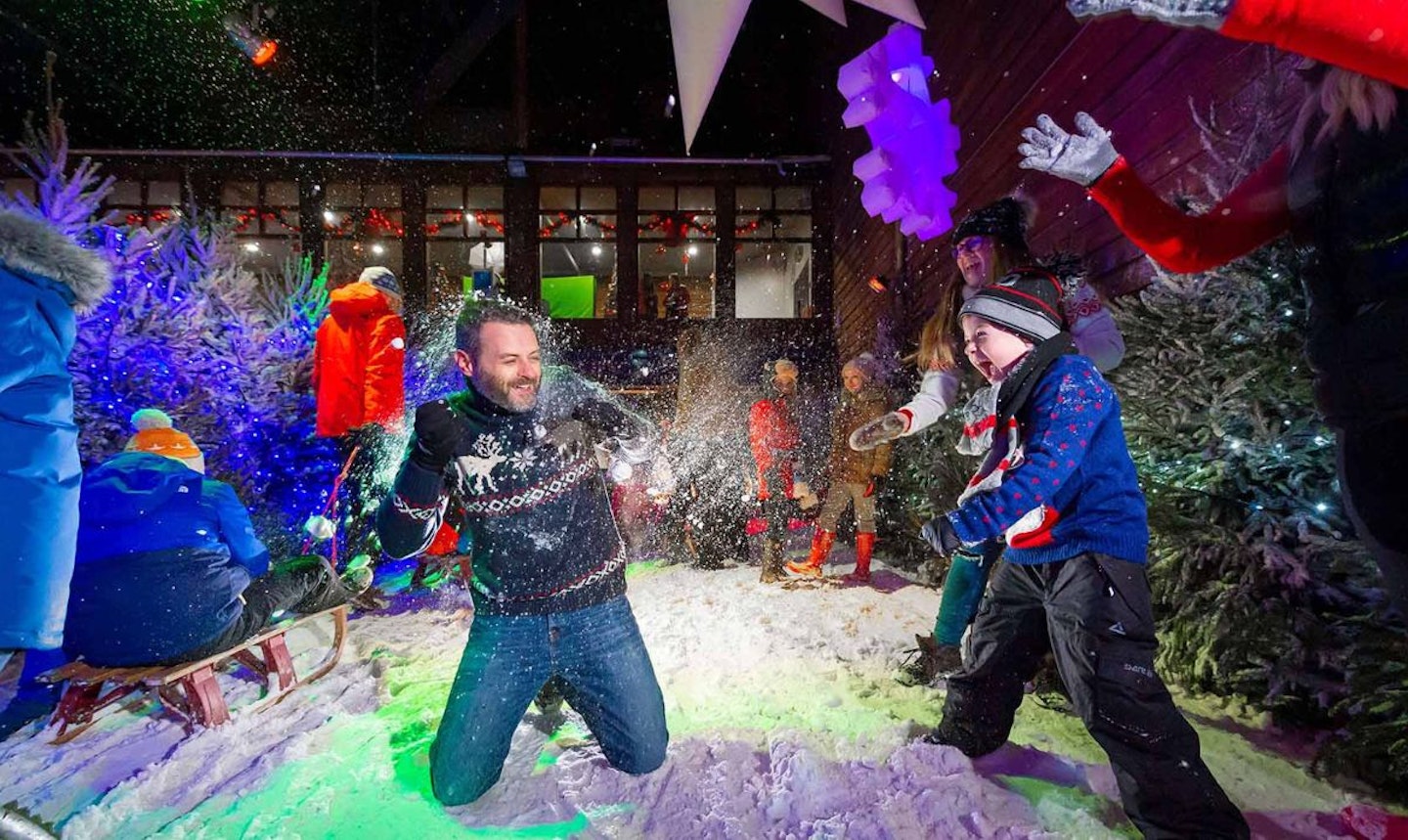 A family having a snowball fight at Tamworth snow dome