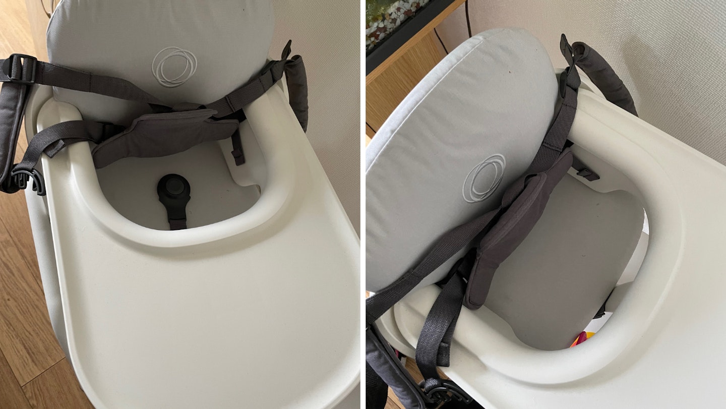 The Bugaboo Giraffe's safety straps and seat