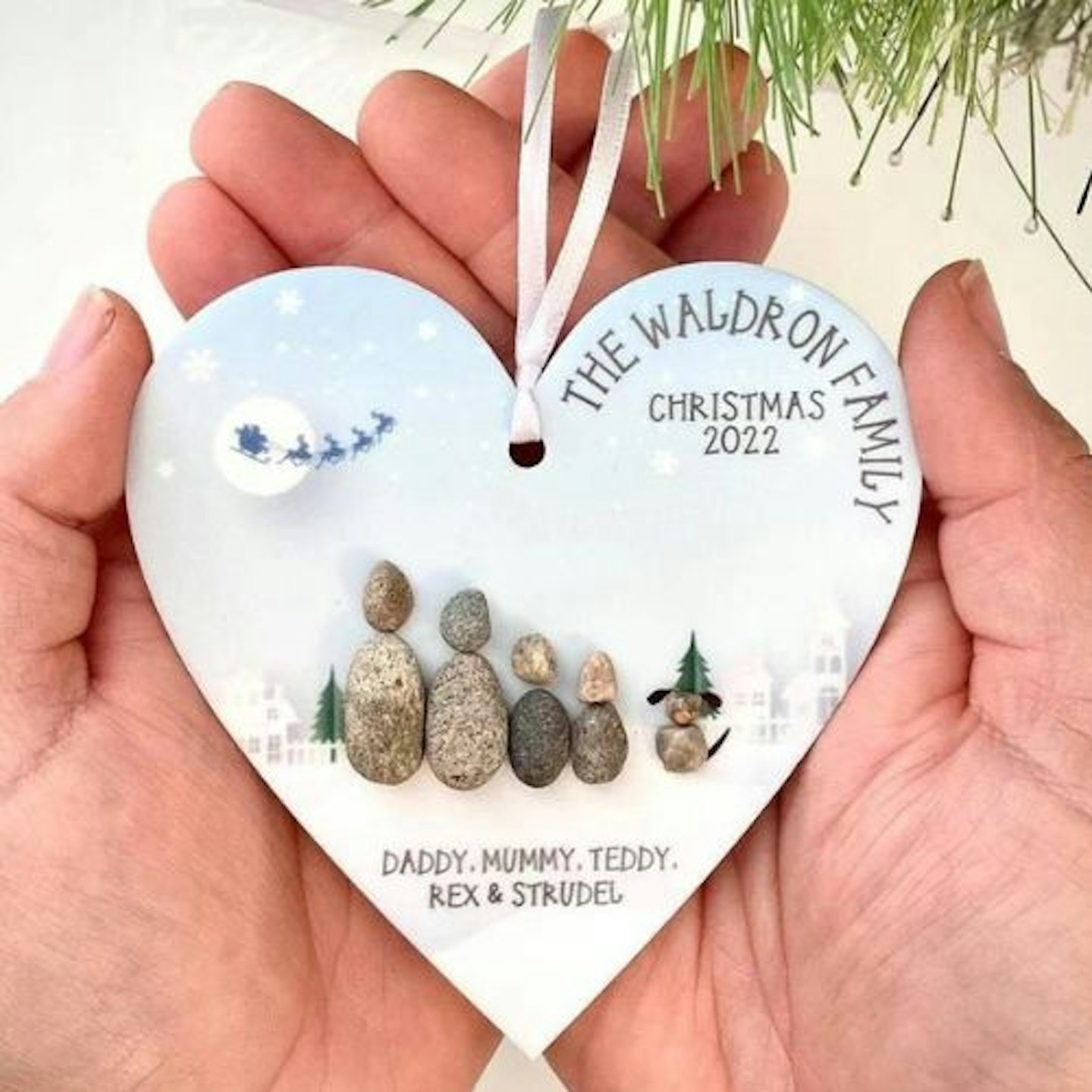 Christmas Family Personalised Pebble Bauble