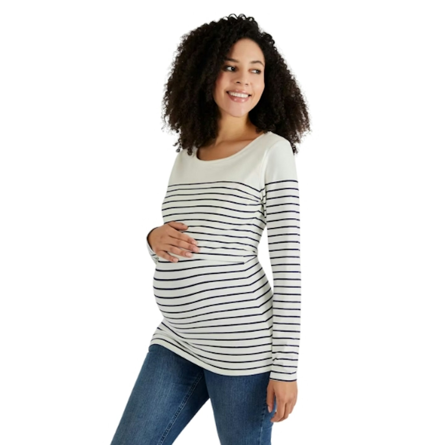 Ecru Cream Navy Stripe Breton Stripe Nursing Top