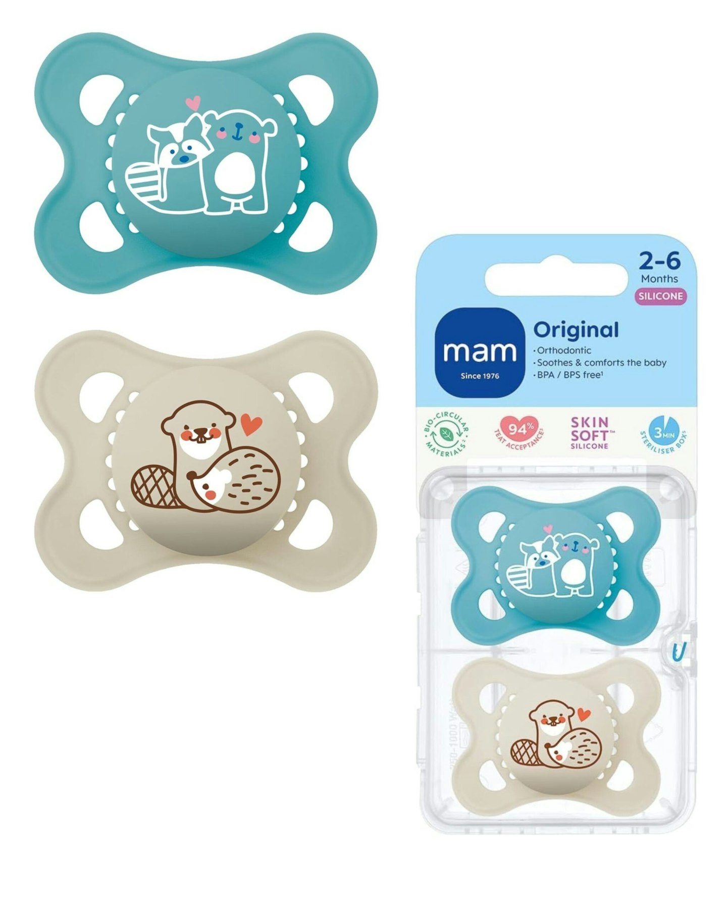 MAM Original Soothers _ 0–6 Months _ 2-Pack _ SkinSoft Silicone