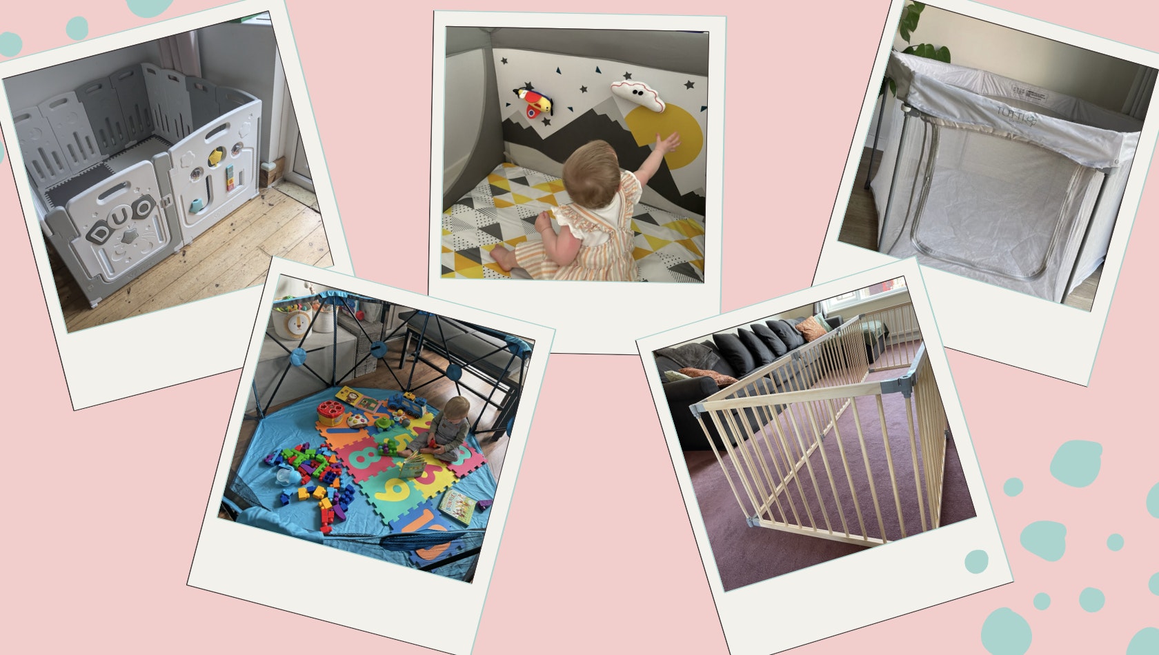 A selection of the best baby playpens being tested by real mums and babies as a collage of images