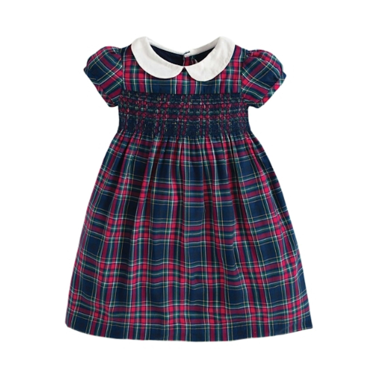 Smocked Tartan Party Dress in Navy
