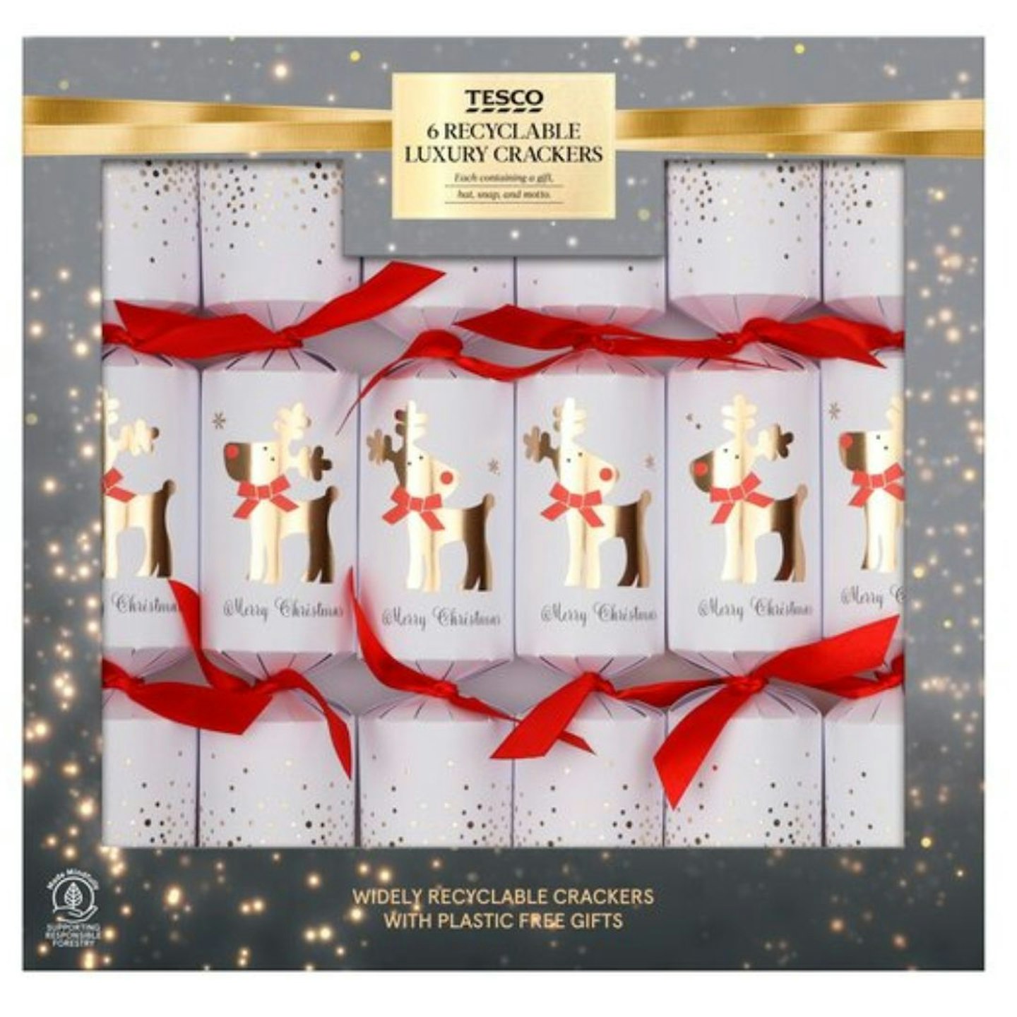 Tesco Luxury Gold Reindeer Crackers 6 Pack