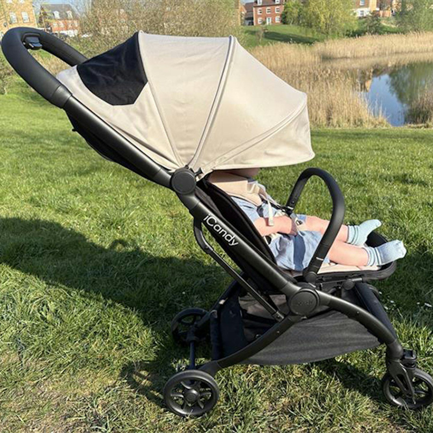 Sun canopy extended on the iCandy Pip in shade Latte