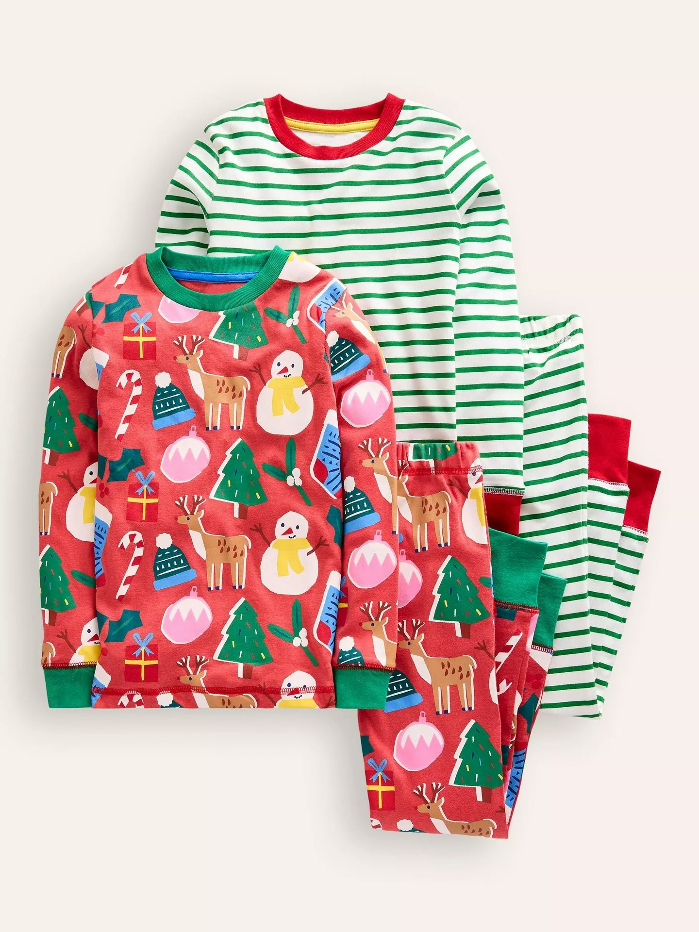 Mini BodenKids' Snug Christmas Motif Pyjamas, Set of 2