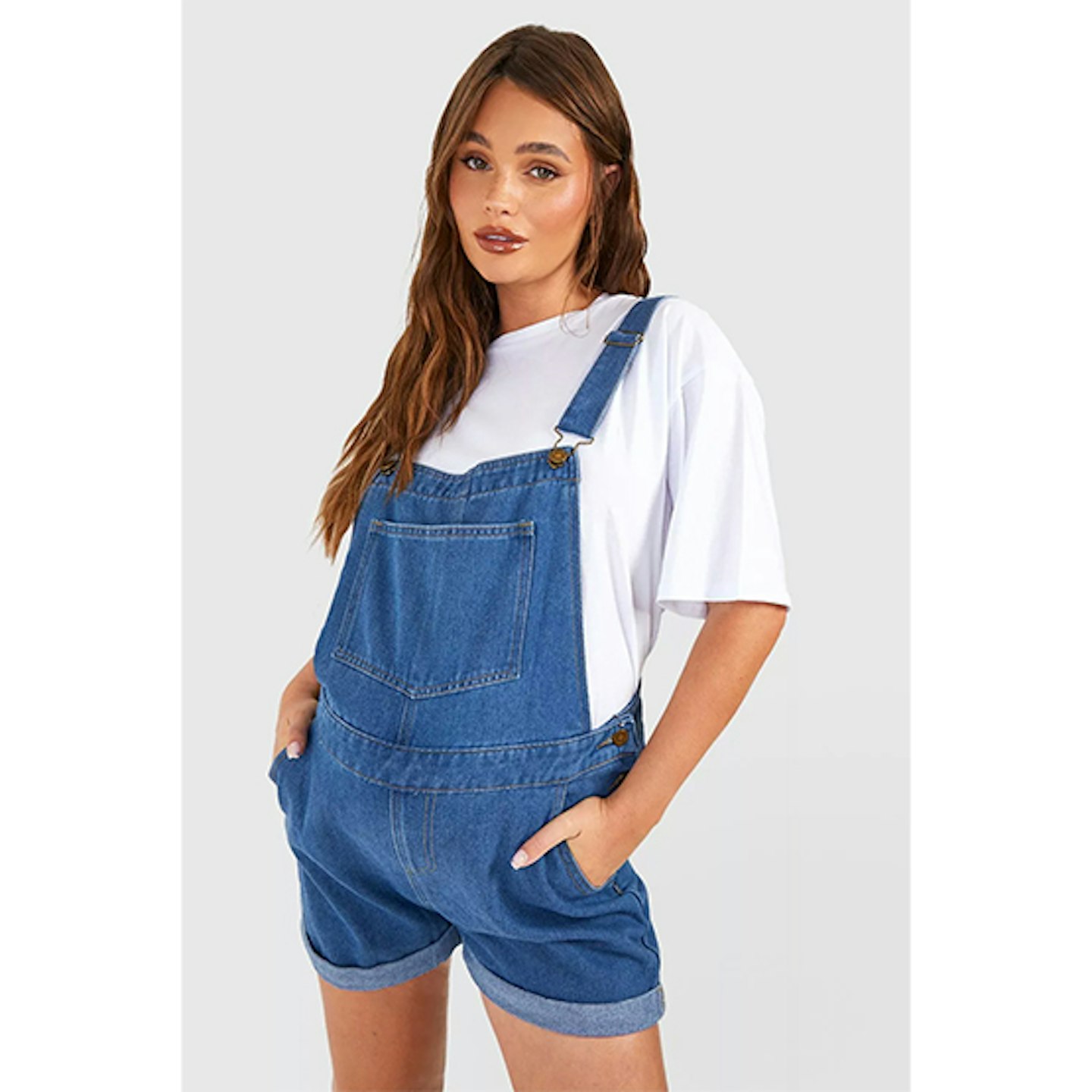 Denim dungaree shorts