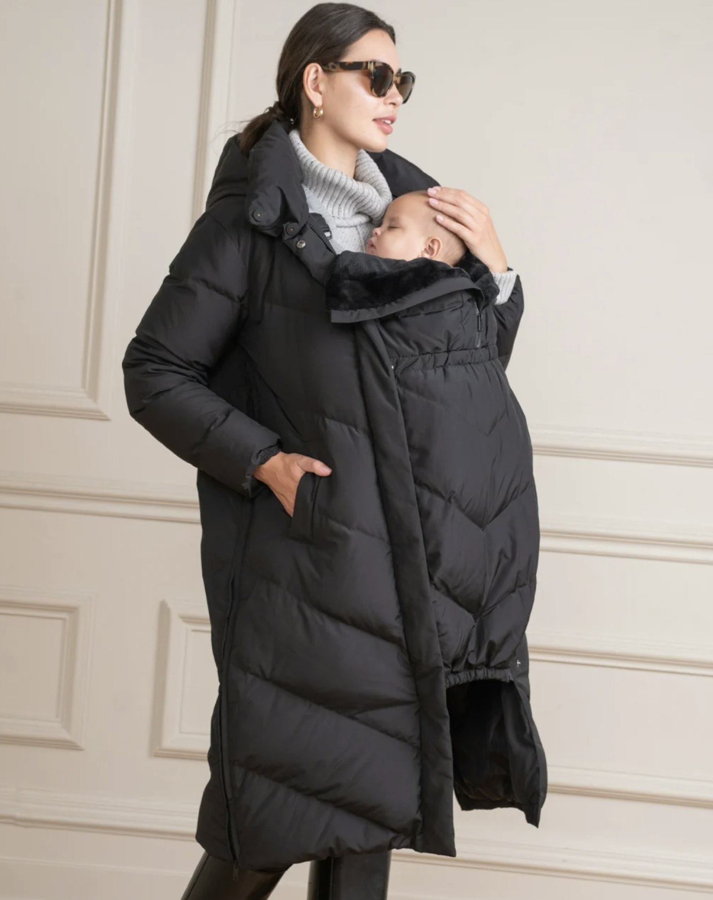 Adena Long Maternity and Babywearing Puffer Coat