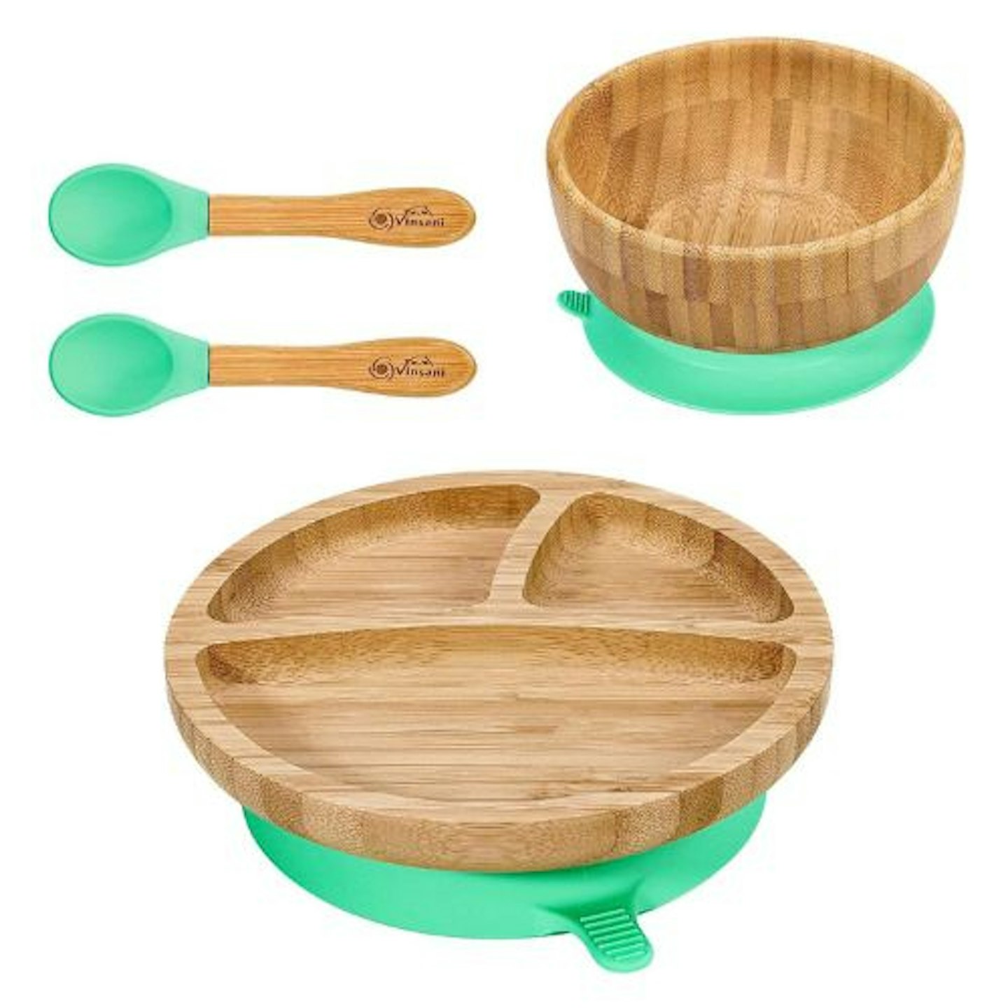 Vinsani Bamboo Bowl, Round Plate and Spoon Set