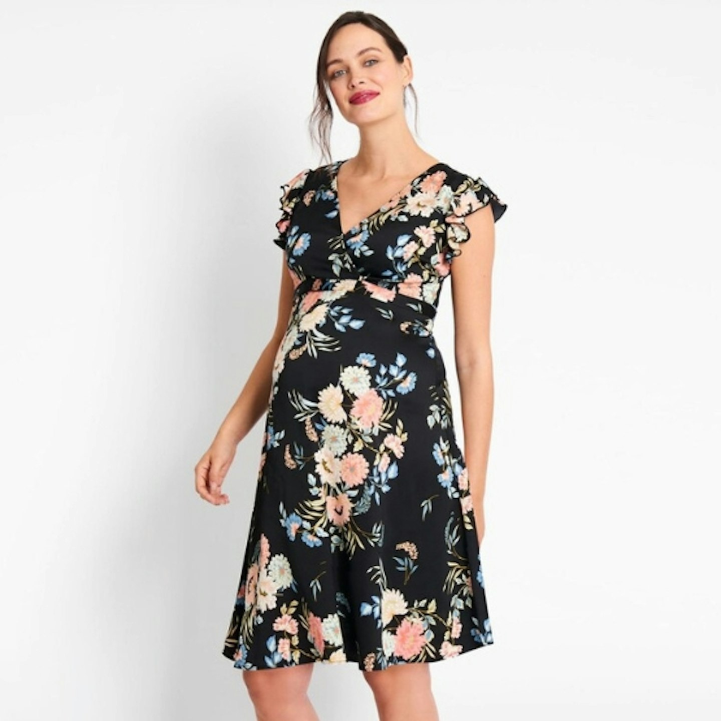Jojo Floral Flutter Sleeve Maternity & Nursing Dress