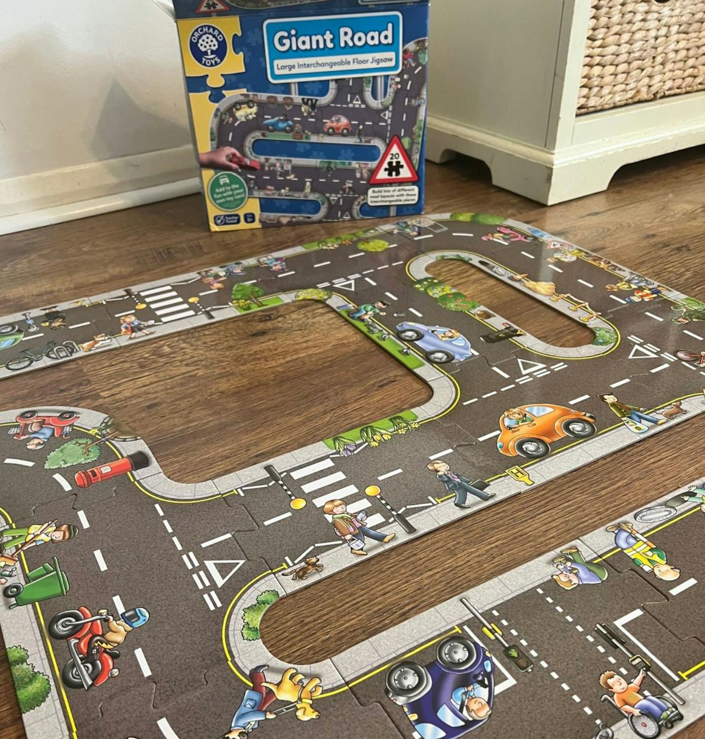 Orchard Toys Giant Road Floor Puzzle set up in Hannah Carroll's living room.