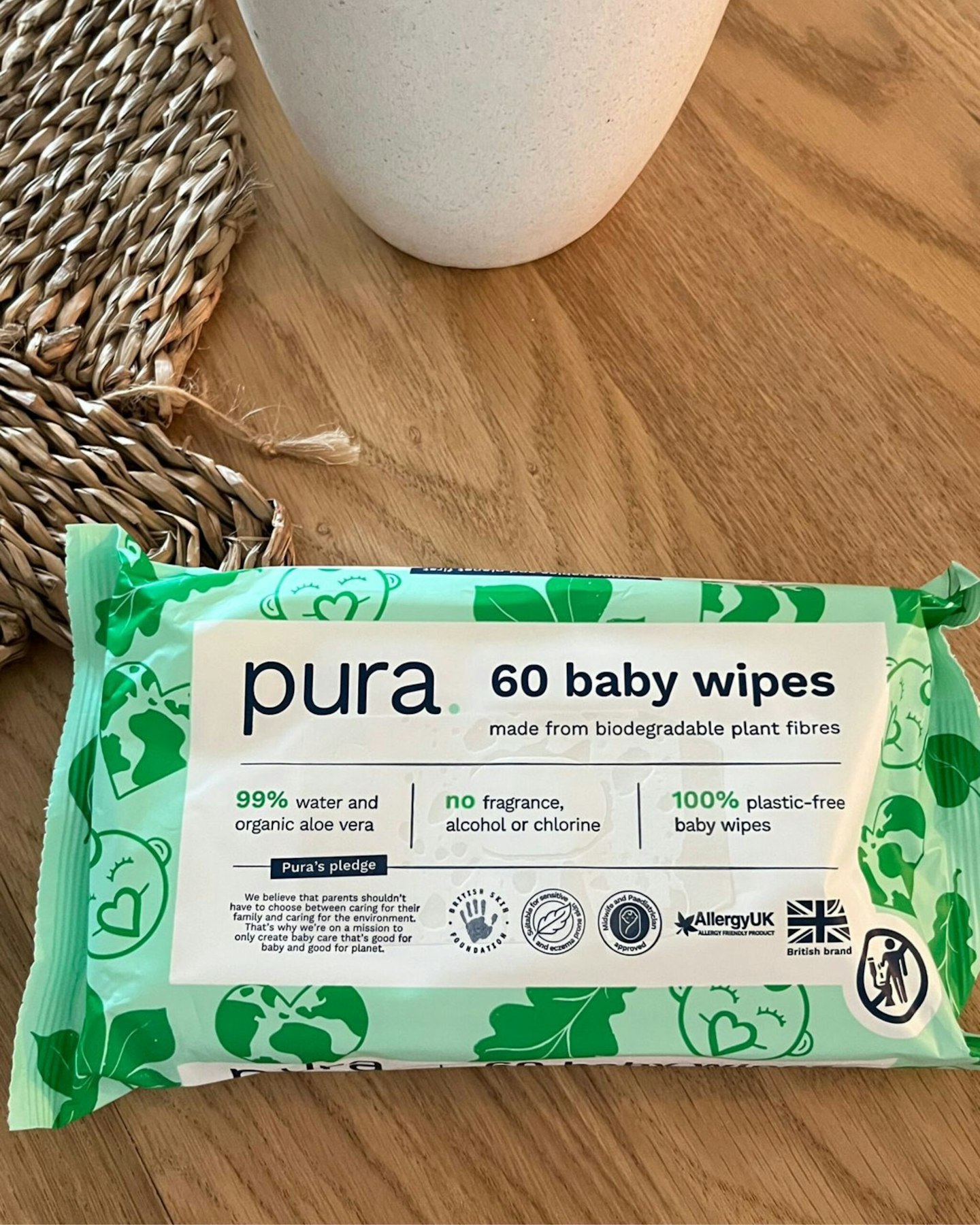 Pura Plastic Free Baby Wipes 60pk