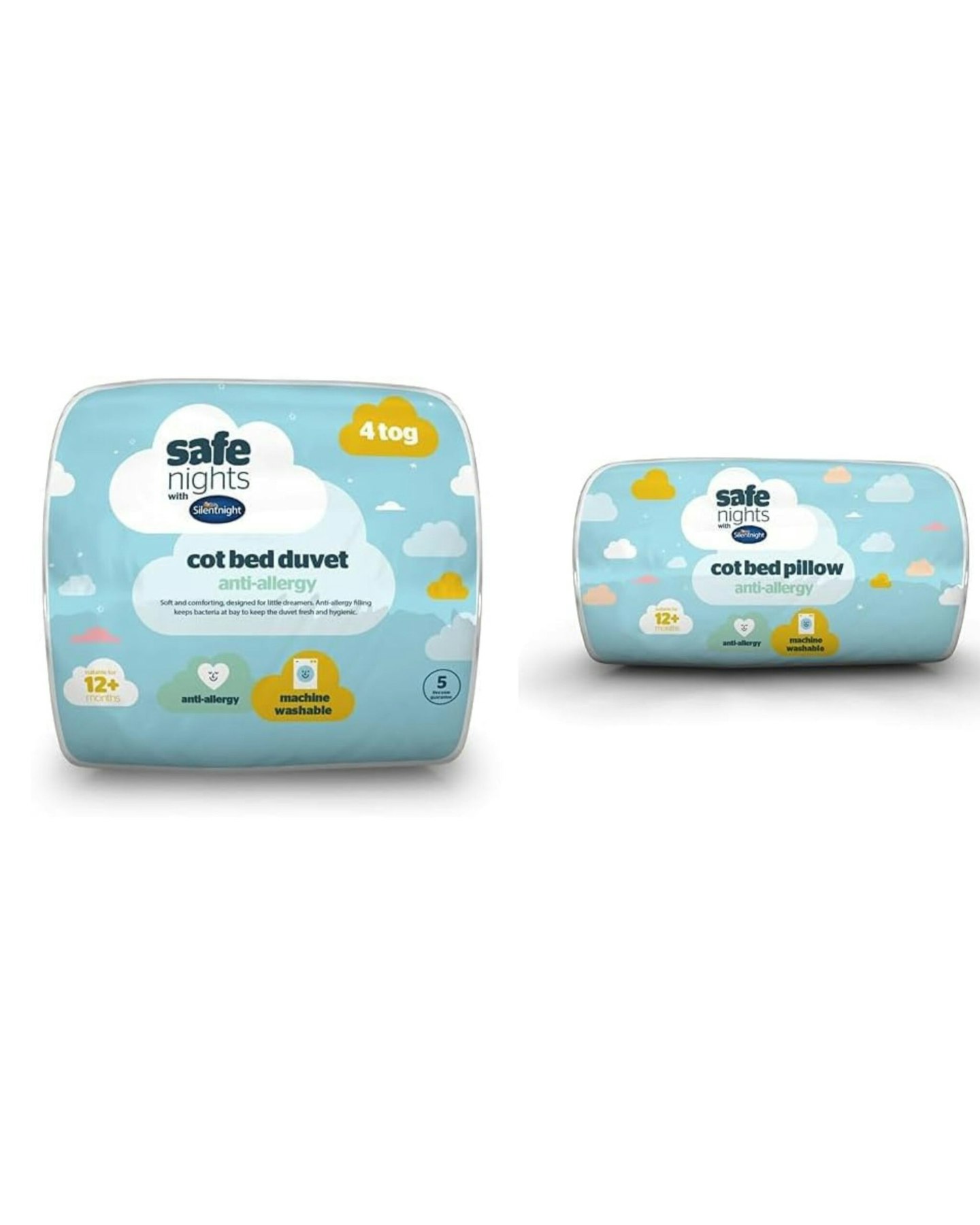 Silentnight Safe Nights Anti-Allergy Cot Bed Nursery Duvet and Allergy Cot Bed Pillow