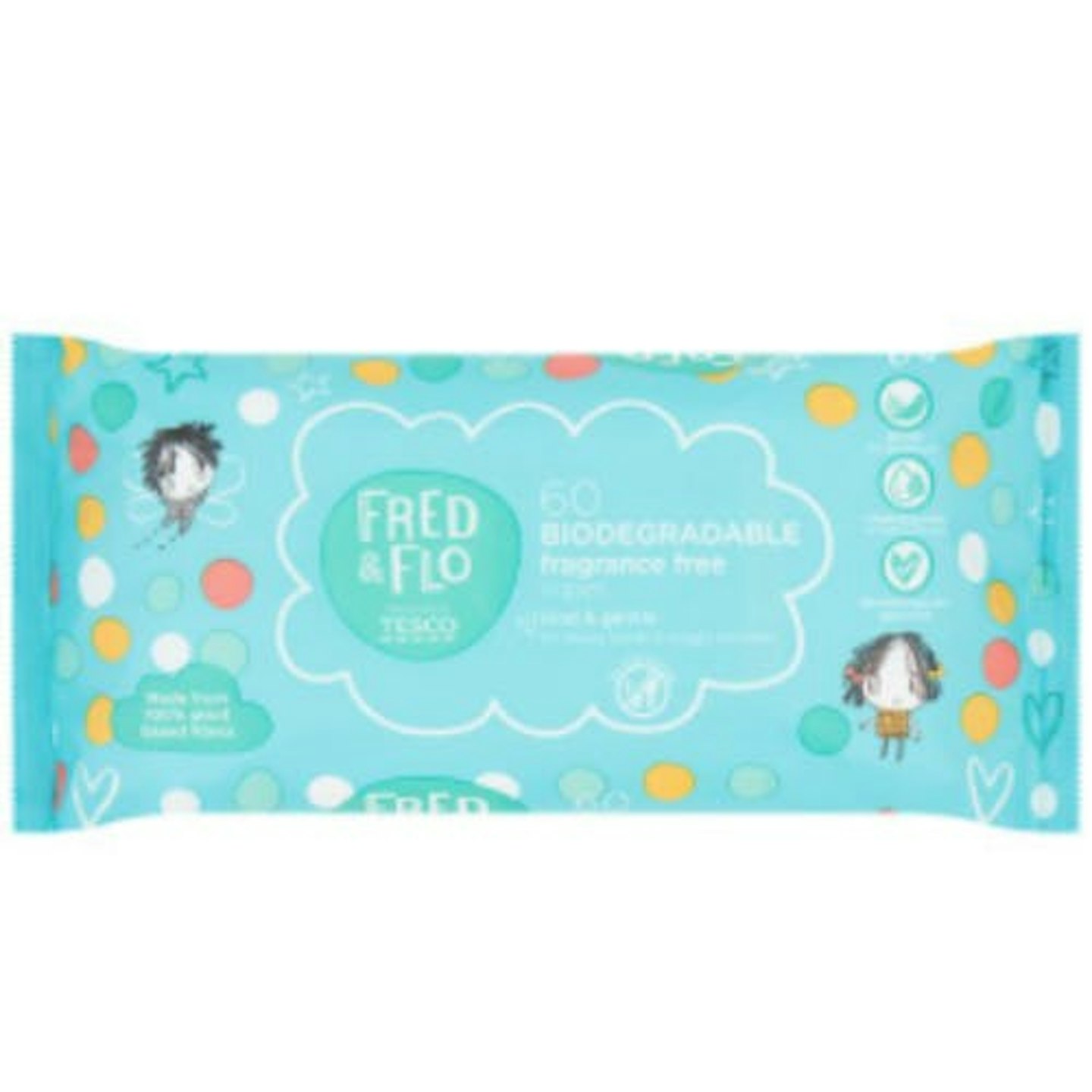 Fred and Flo 60 Biodegradable Fragrance Free baby wipes