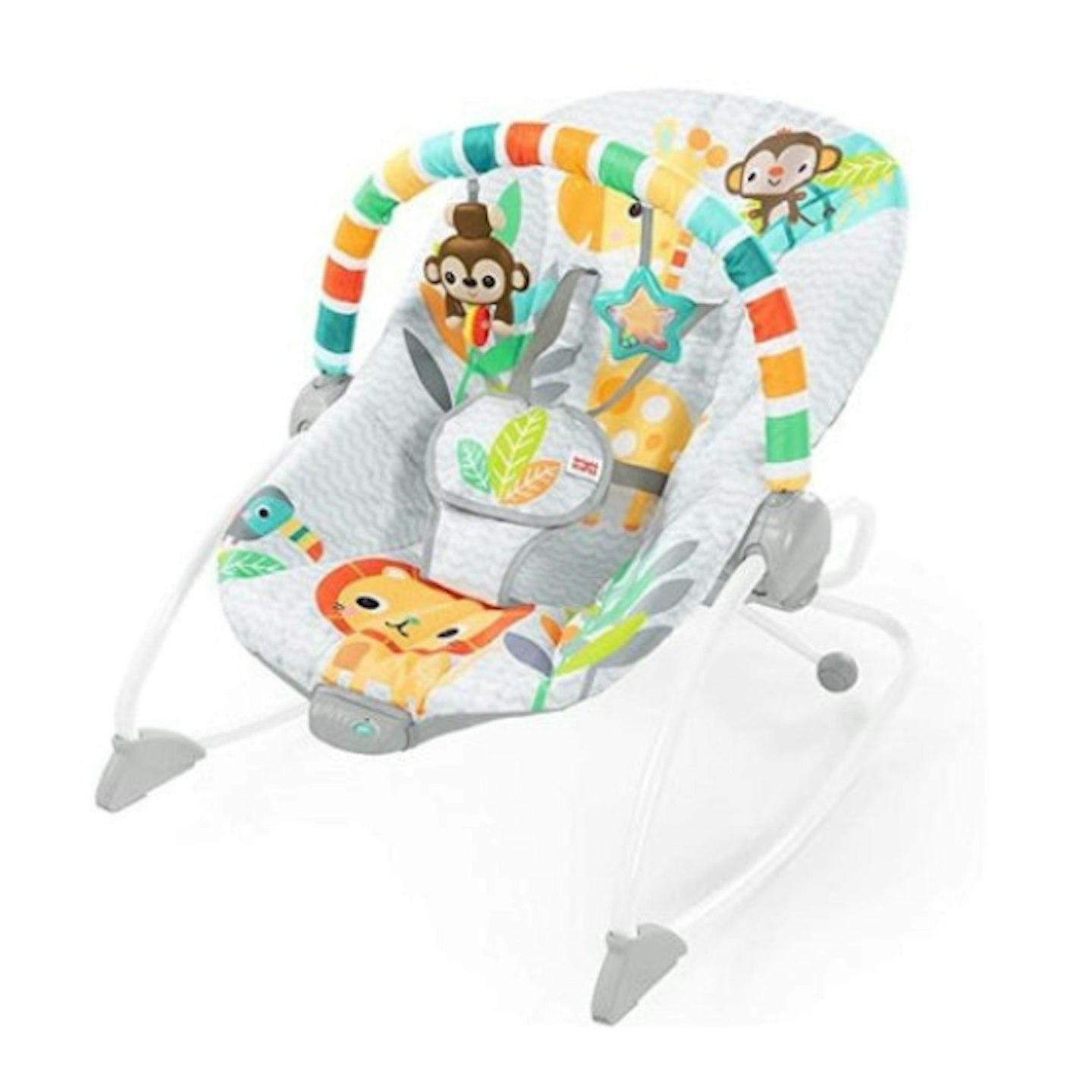 Jungle themed baby bouncer with hanging monkey and star toys