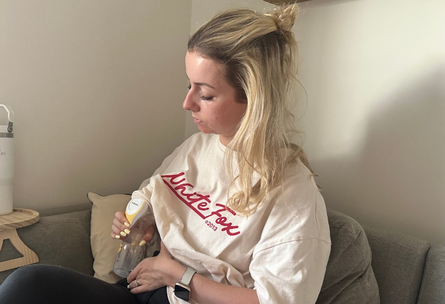 Medela Harmony Flex Manual Breast Pump being used