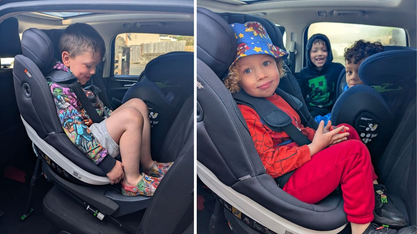 Two little boys testing the Besafe Beyond extended rear-facing car seats