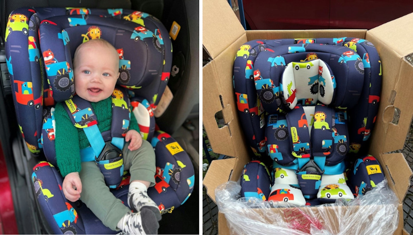 baby smiling in car seat